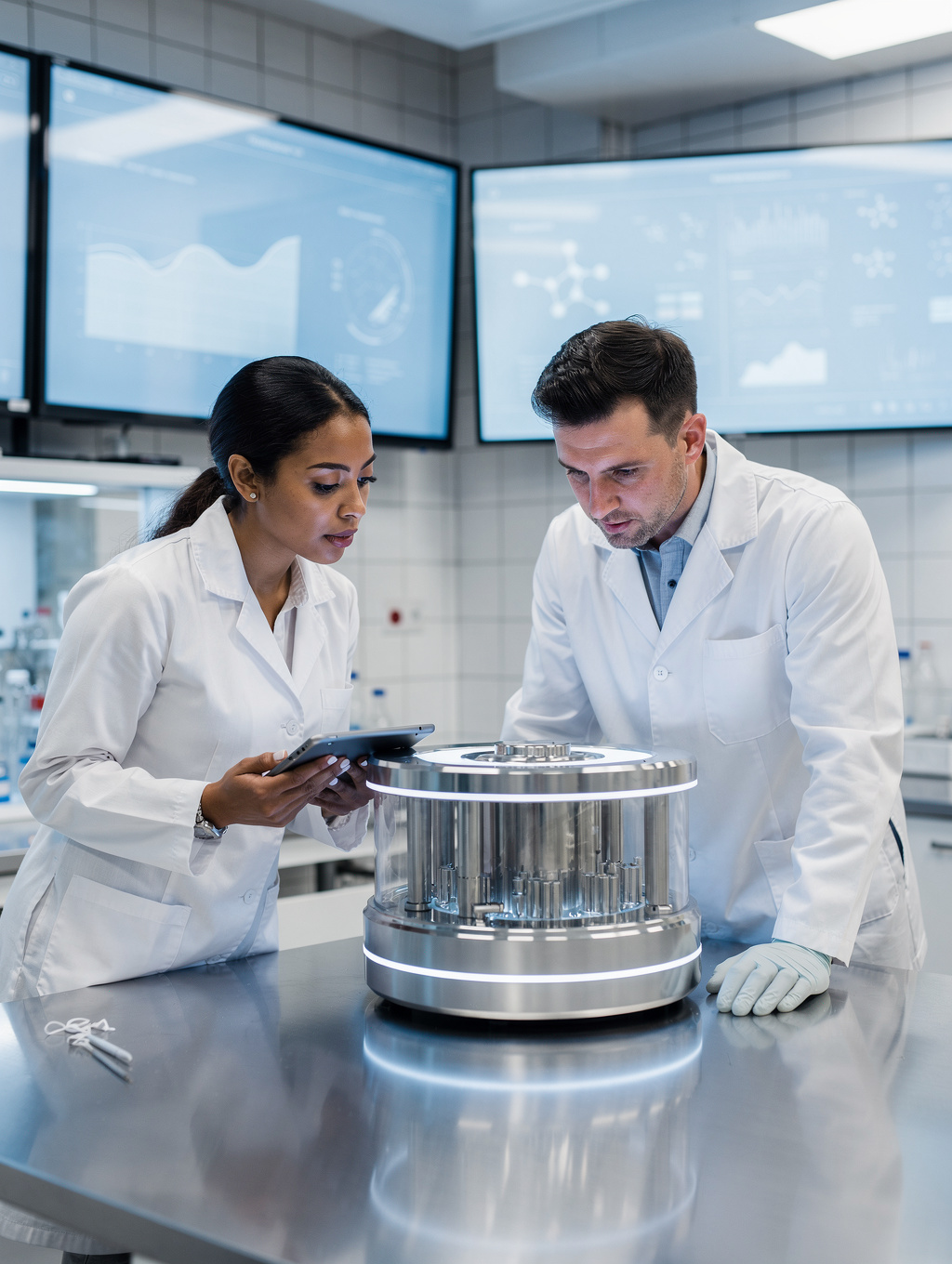 Research team collaborating on plant-based innovation