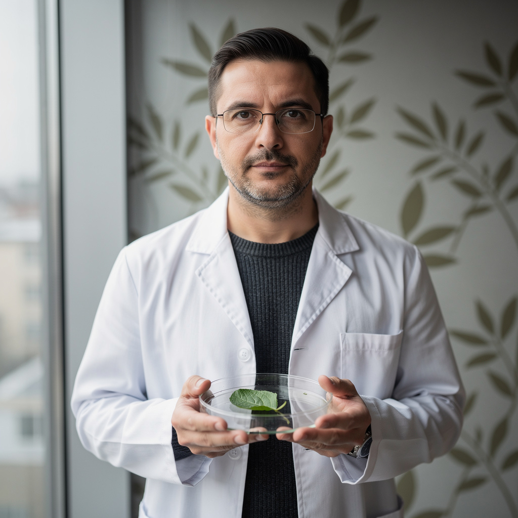 Botanist examining blackjack plant
